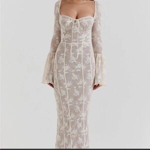House of CB Delilah Ivory Sheer Lace Long Sleeve Corset Dress